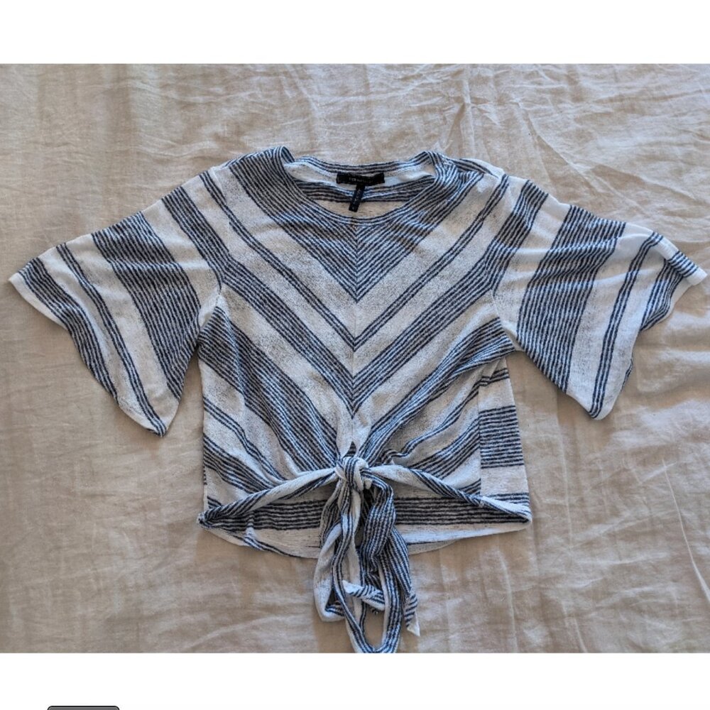 BCBG Blue and White Striped Bell Sleeve Top